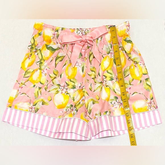 Womens L Pink w/ Yellow Lemon Print Long Sleeve Pajama Shorts Set Preppy Classic - Picture 14 of 16